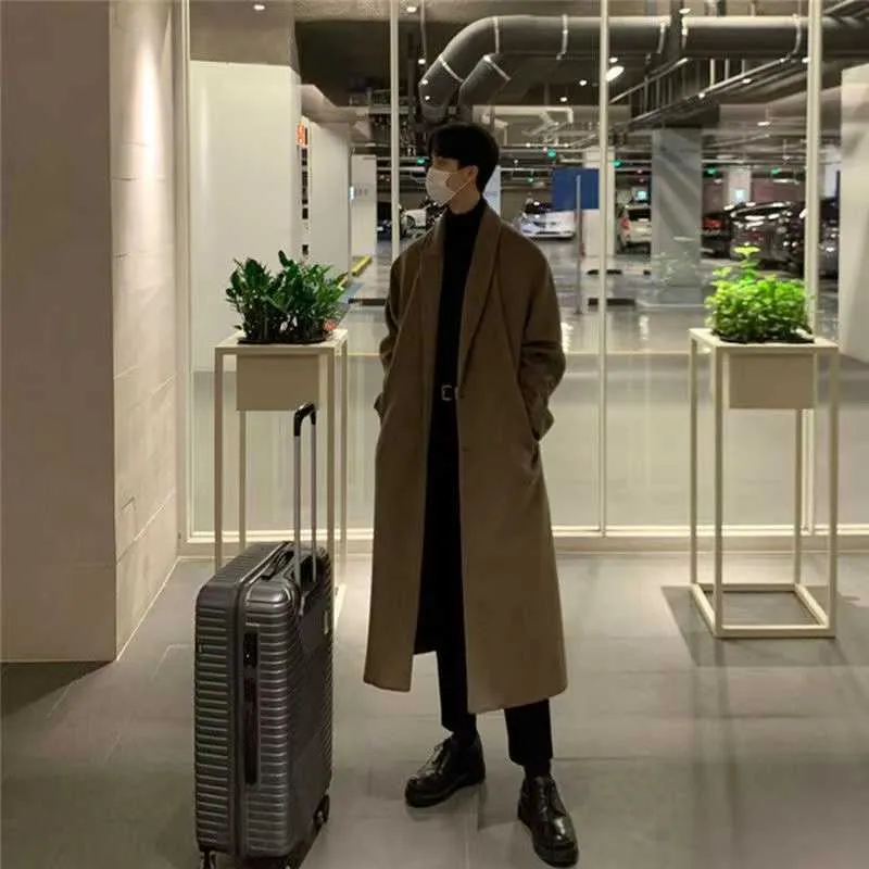 Herren 2022 Herbst Winter Extra Langer Woll-Trenchcoat Marke Männer Kaschmir Lose Beiläufige Einreihige Mantel Männlich_voghion.com