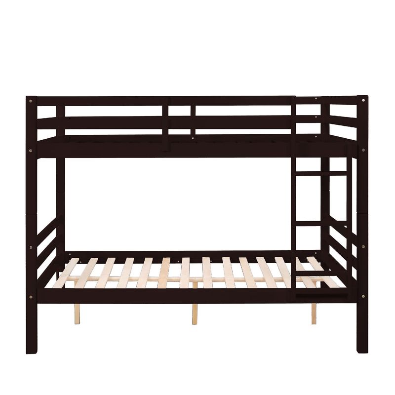 Full Over Full Bunk Bed With Thick Posts,Wooden Bunk Bed With High Guardrail And Ladder For Kids, Teens, Dorm Rooms, And Guest Rooms,No Box Spring Needed, Espresso_voghion.com