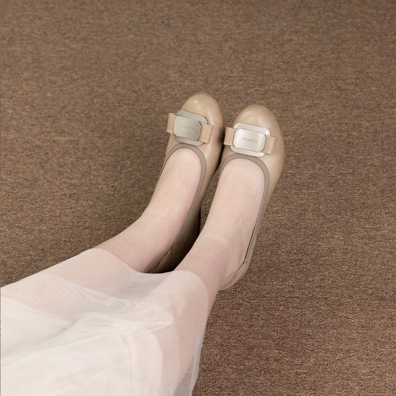 Oberschicht-Rindsleder-Keilabsatz, echtes Leder, runde Zehenpartie, flache Öffnung, weich, bequem, vielseitig, Arbeitsschuhe für den Weg zur Arbeit_voghion.com