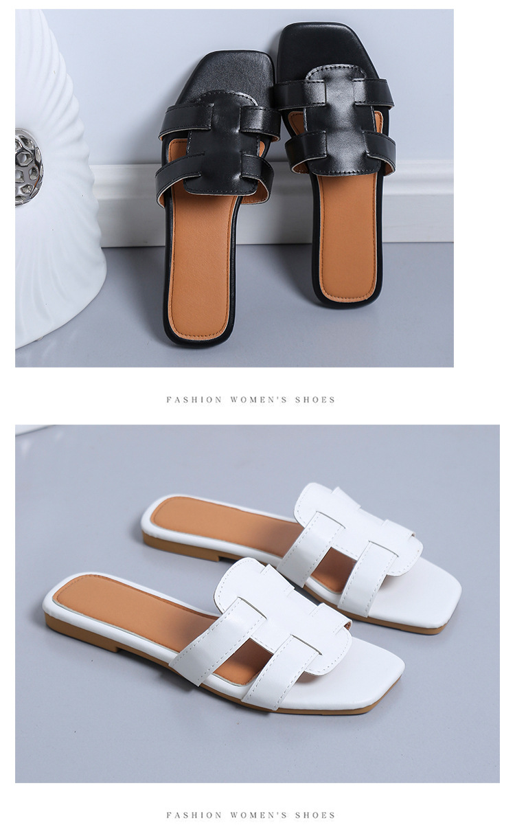 P Summer New Slippers Women S Outerwear Stylish Flat Vacation Beach Shoes One Line Sandals Foreign Trade Large Size_voghion.com