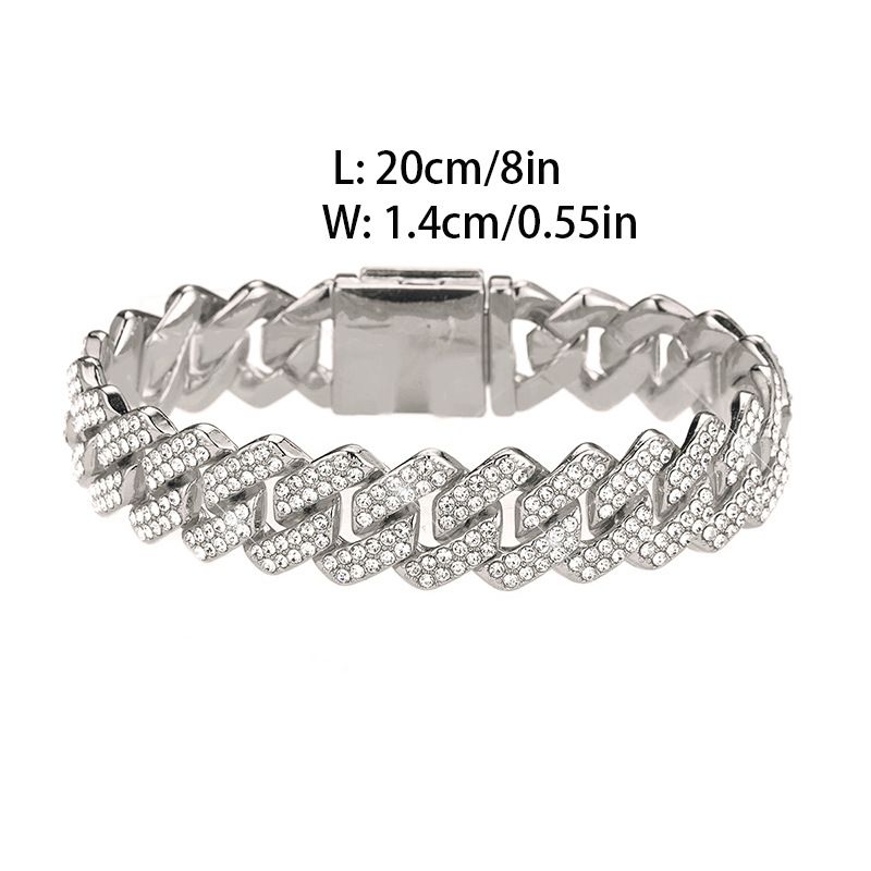 Hip-hop placare geometrică din aliaj cu incrustație cu strasuri unisex brățări colier_voghion.com