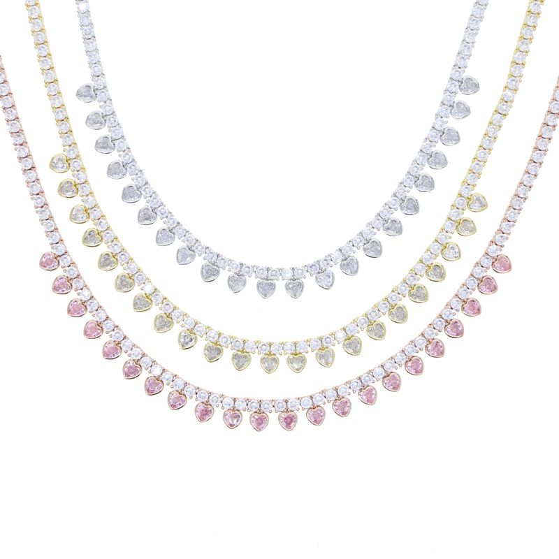 Ensemble de bijoux pour femmes, nouvelle chaîne de tennis tendance incrustée de zircons en forme de cœur, collier hip-hop pour dames_voghion.com