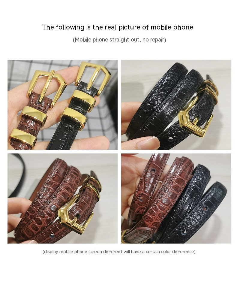 New Autumn and Winter Alloy Needle Button Women's Belt with Crocodile Gold Button and Jeans Skirt Thin Belt_voghion.com