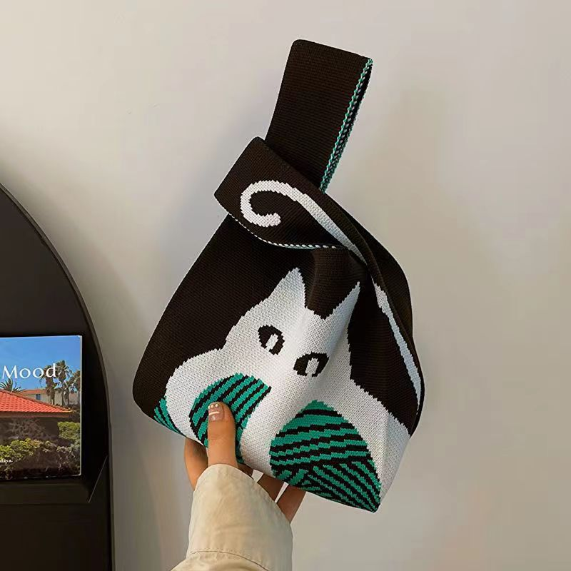 ins Panda Borsa a mano Borsa da donna Borsa in maglia Borsa a secchiello in lana con regalo a mano Borsa tote Borsa per il pranzo in scatola_voghion.com