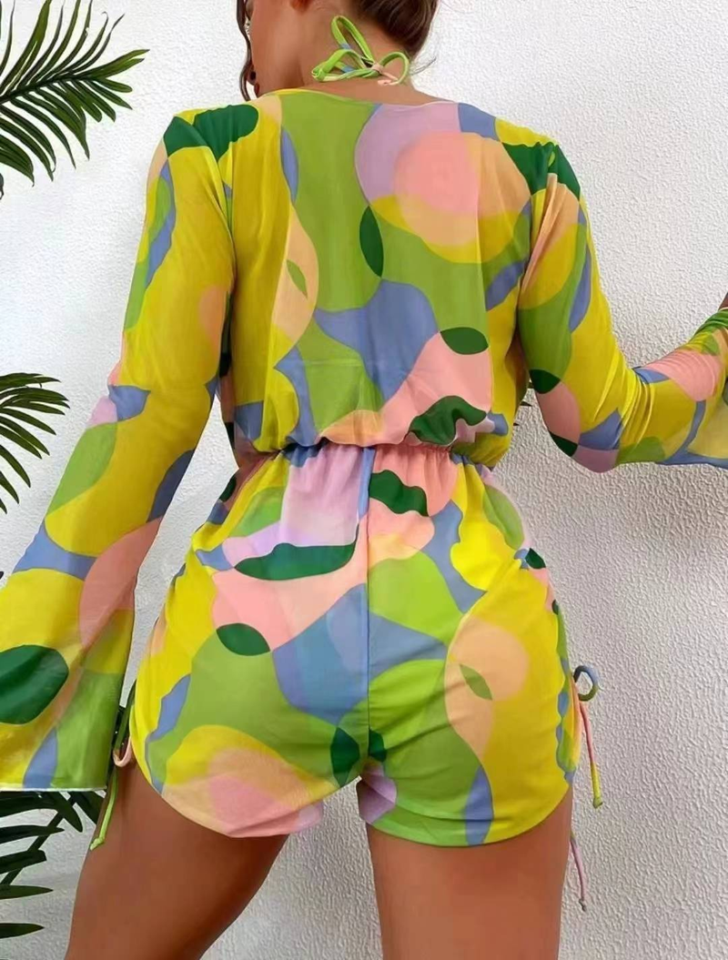 Traje de baño europeo nuevo de tres piezas 2024 Bikini de mujer Bikini de una pieza con manga larga y parte superior de malla_voghion.com