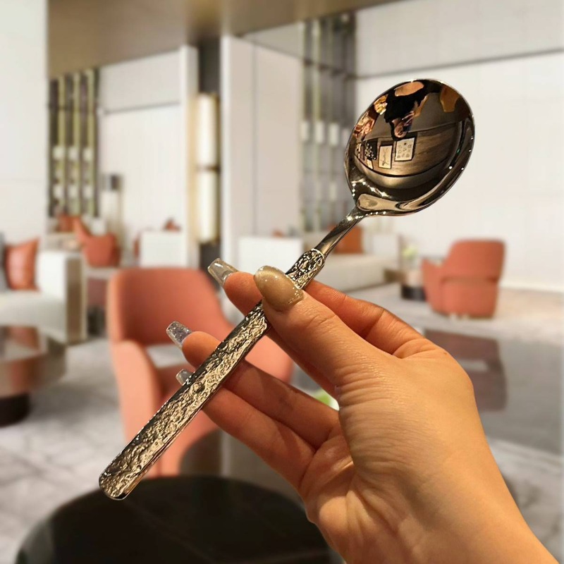 3-Piece Stainless Steel Steak Knife and Fork Set with Stone Texture Premium Steak Knife, Fork, and Spoon Utensil Set_voghion.com