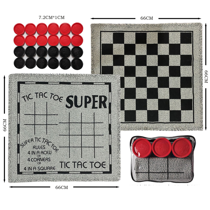Jeu de dames trois en un, jeu de société, tic-tac-toe, 66 cm, blanc et vert_voghion.com
