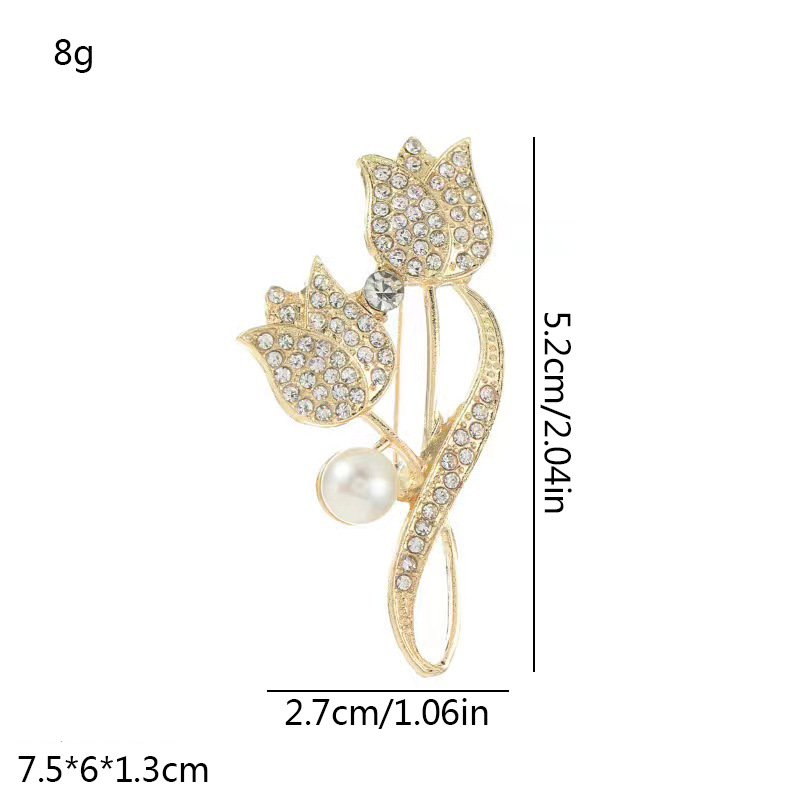 Korean tulip brooch for women, retro, high end, high end pearl pin brooch, niche design, suit accessories_voghion.com