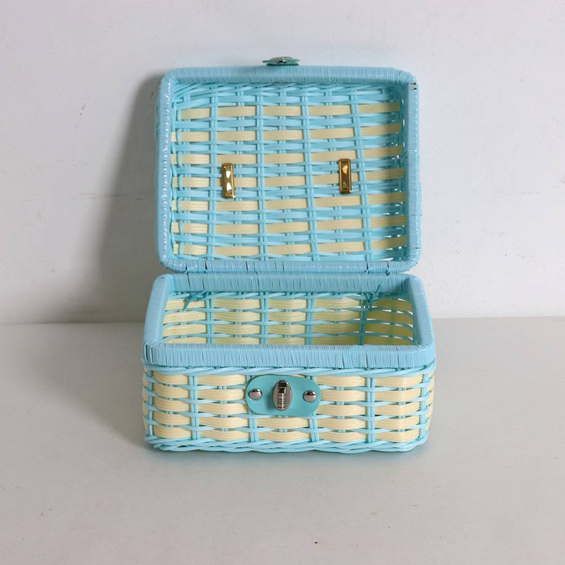 Boîte de rangement en rotin tressé fait main avec couvercle, panier de rangement pour cosmétiques, montres et bijoux_voghion.com