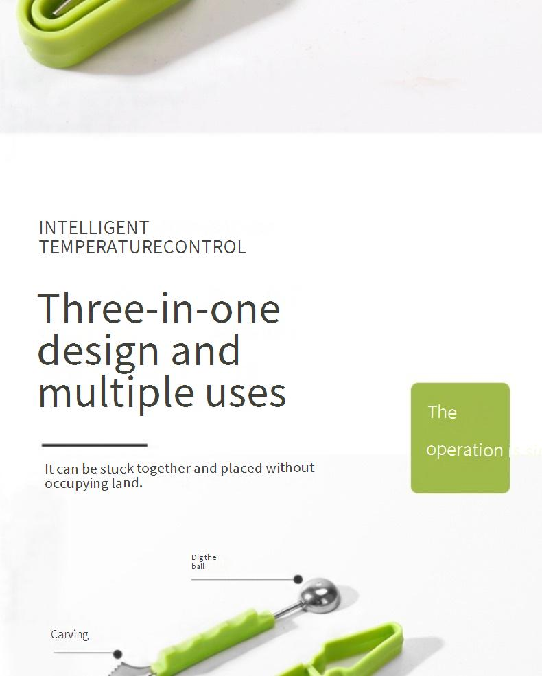 Drei-in-Eins-Obstschnitzmesser, Obstballenausstecher, Edelstahl-Obstschnitzmesser, Wassermelonen-Ausstecher, dreiteiliges Set_voghion.com