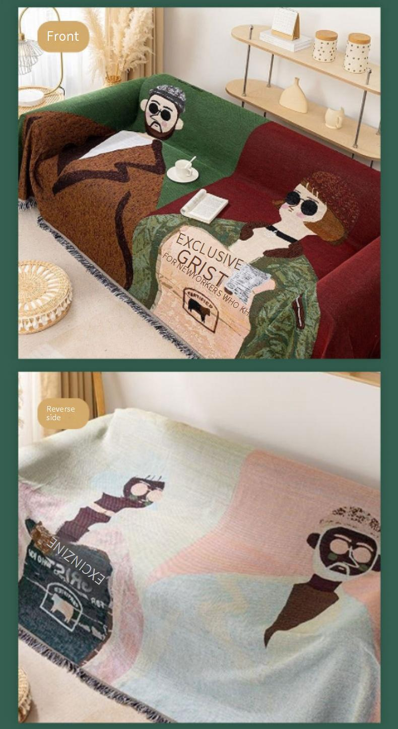 Sofaüberwurfdecke mit amerikanischer Retro-Paar-Illustration – Ganzjährig, staubdicht, vollständiger Schutz für Couch und Zweisitzer_voghion.com