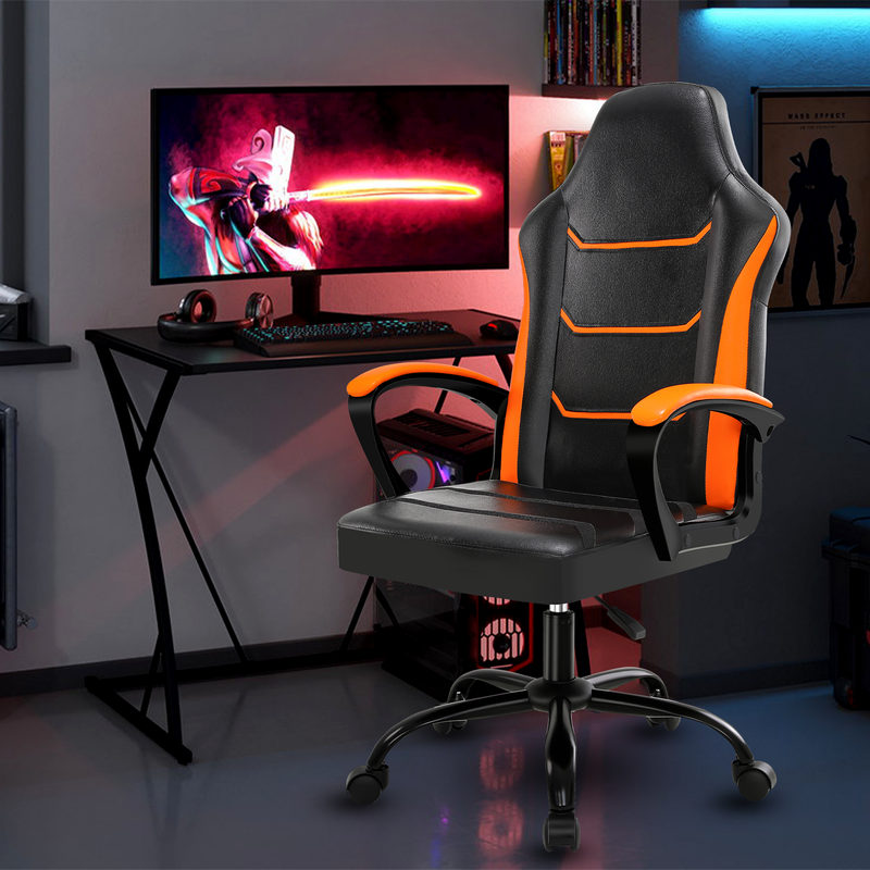 Ergonomischer Gaming-Stuhl mit komfortablen Akzenten, dreilagige Kissen, PU-Leder (wasserdicht, leicht zu reinigen), 136 kg Tragkraft, Gaming/Büro_voghion.com