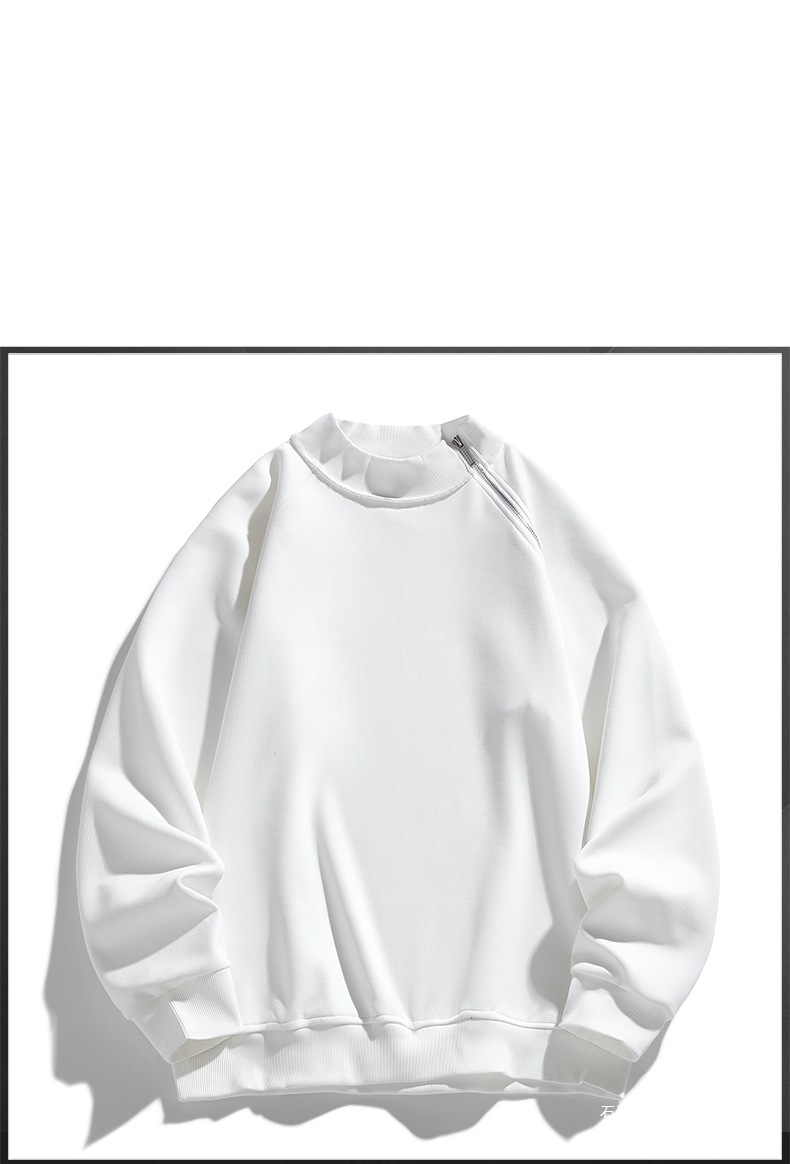 Herren-T-Shirt mit halbhohem Kragen und Reißverschluss und langen Ärmeln – Schwerer Freizeitpullover für Herbst und Winter (Weiß, Schwarz, Beige, Stein, Pflaume)_voghion.com