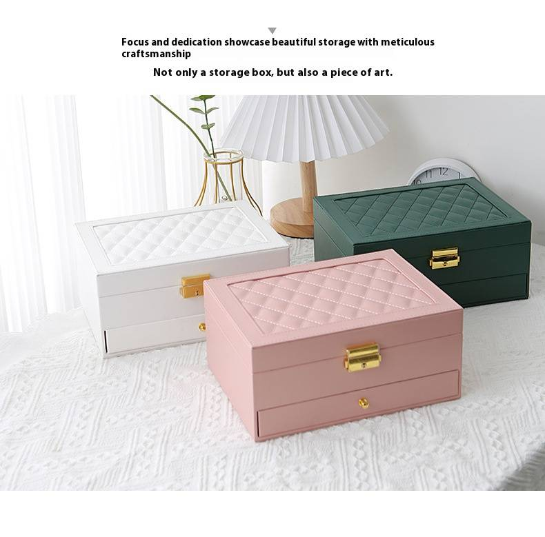 Doppelschichtige Schmuckschatulle aus Leder im Schubladenstil, hochwertige Ohrring-Handschmuckschatulle, Ohrring-Ohrring mit Schloss, Schmuck-Aufbewahrungsbox_voghion.com