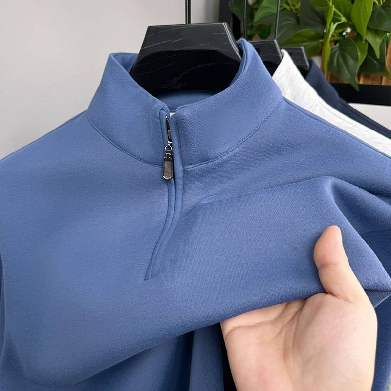 Herren-Sweatshirt mit Stehkragen und halblangem Reißverschluss, langärmlig – Pullover aus atmungsaktiver Baumwollmischung für Freizeit und Sport (mehrere Farben und Größen)_voghion.com