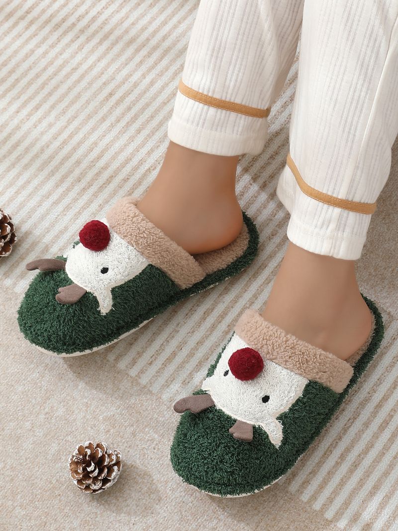 Süße Weihnachts-Rentier-Baumwoll-Hausschuhe für Frauen, Wintermode-Hausschuhe, rutschfeste Paar-Hausschuhe_voghion.com