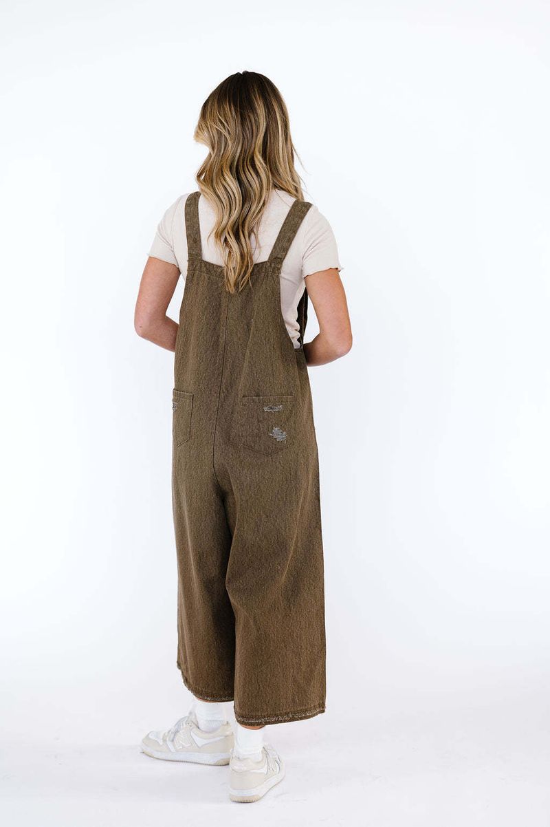 Kadın Giyim Moda Retro Yıpranmış Delikler Bol Geniş Paça Rahat Günlük Askılı Kot Tulum_voghion.com