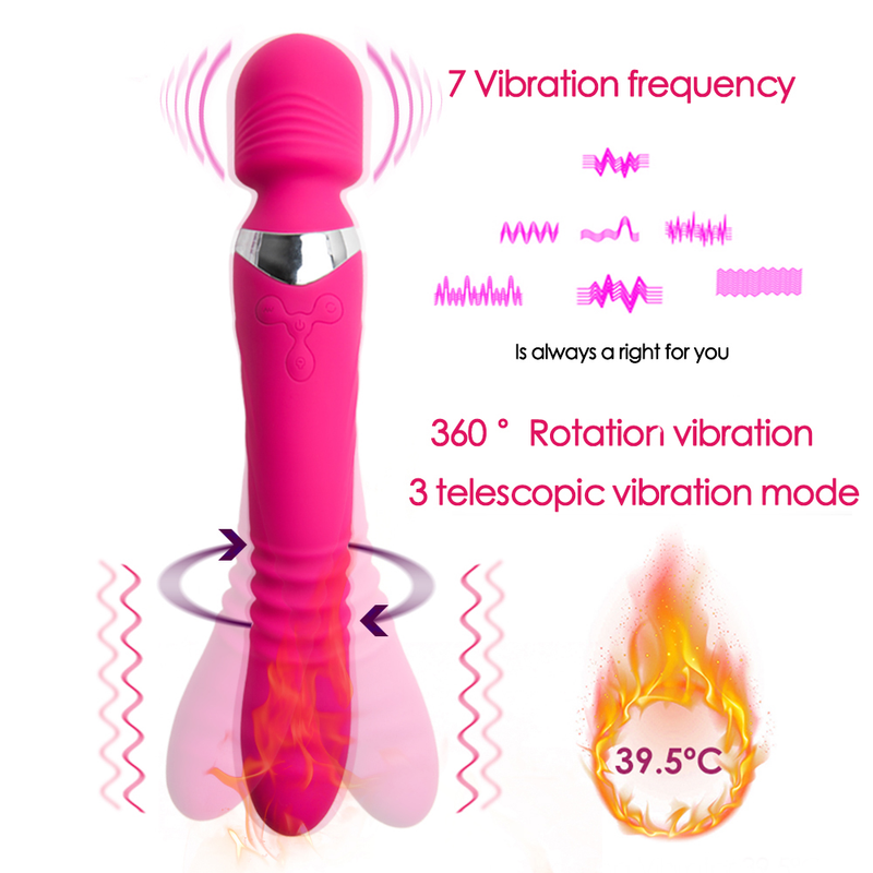 Rotierender, beheizter 360°-Doppelvibrator für Frauen, Klitoris-Stimulator, G-Punkt, großer Dildo, Vibrator für Frauen_voghion.com