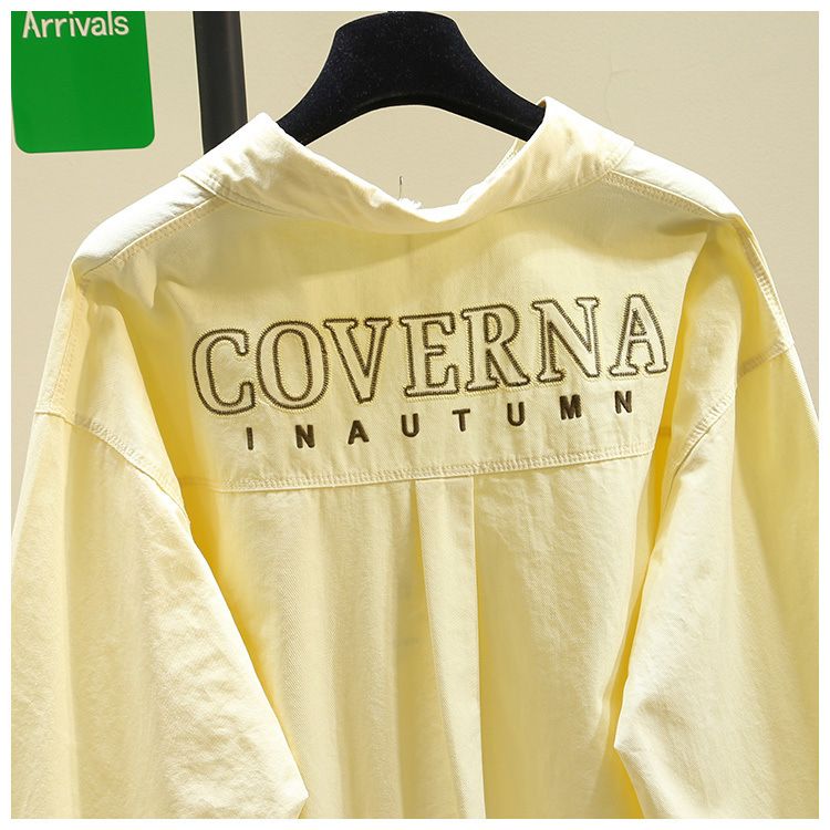 Langärmliges Sommerhemd aus Baumwollmischung mit Blumenstickerei und lockerer Passform für Damen – lässiges langes Tunika-Oberteil (Blau, Gelb, Rosa, Weiß)_voghion.com