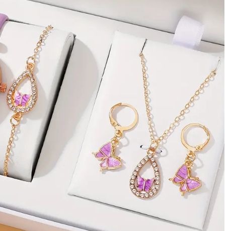 Collana con farfalla, bracciale, orecchini, personalizzati, multicolore, abbinabili, con gocce di petrolio e diamanti, nuova moda classica estiva_voghion.com