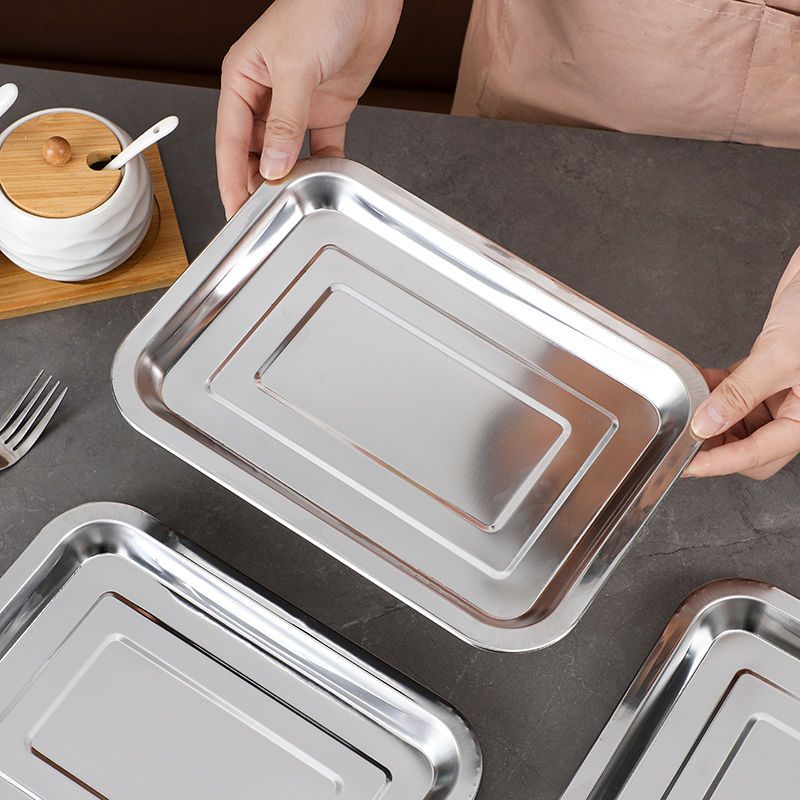 Piatto per barbecue da campeggio commerciale rettangolare in acciaio inossidabile resistente al calore, piatto non usa e getta_voghion.com
