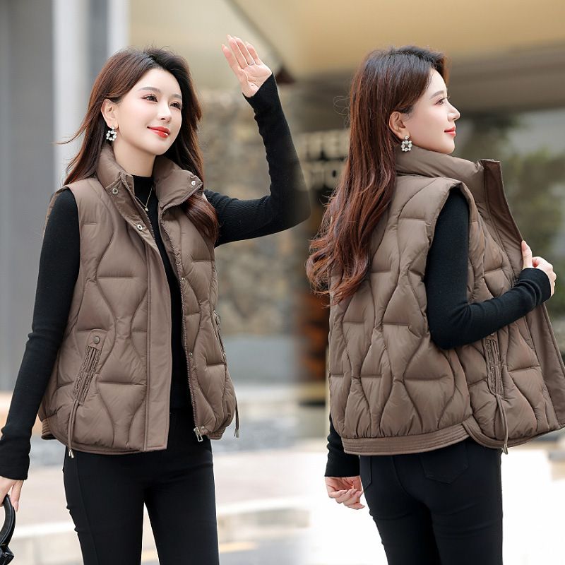 Women's Padded Vest With Stand Collar, Winter Warm Quilted Jacket, Loose Fit Casual Outerwear, Lightweight Puffer Gilet For Autumn & Winter_voghion.com