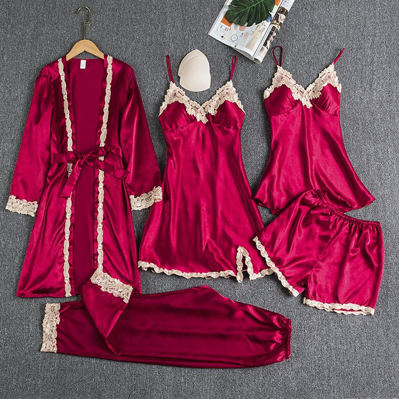 Underwear & Sleepwears Pajamas With Chest Pads Golden Ladies Five Piece Set Of Thin Home Clothes_voghion.com