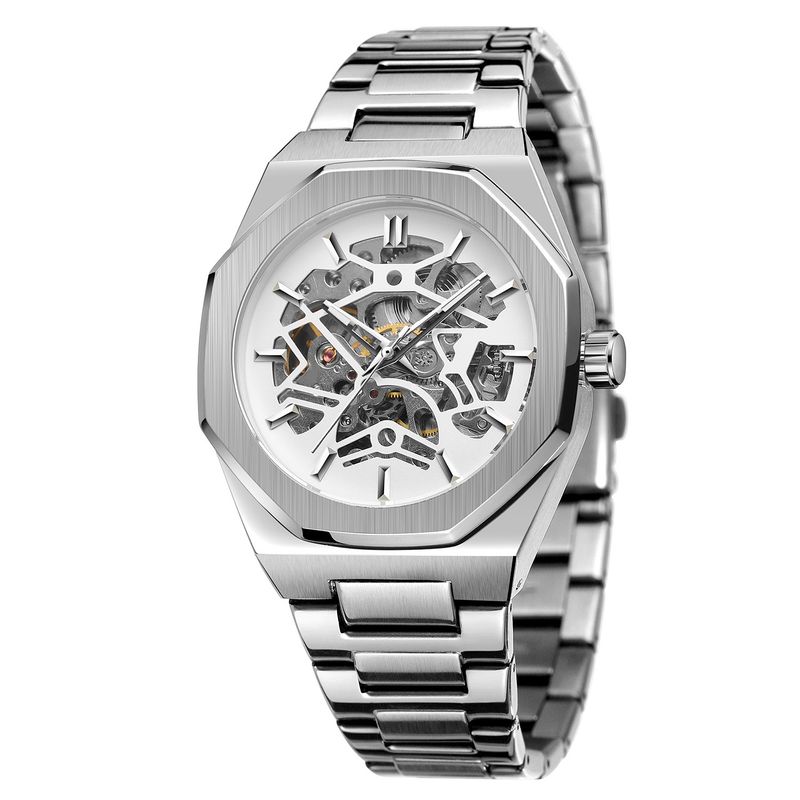 Montre mécanique automatique squelette tendance pour homme avec fonction heure universelle, boîtier en acier inoxydable de 41 mm, verre minéral, bracelet en alliage_voghion.com