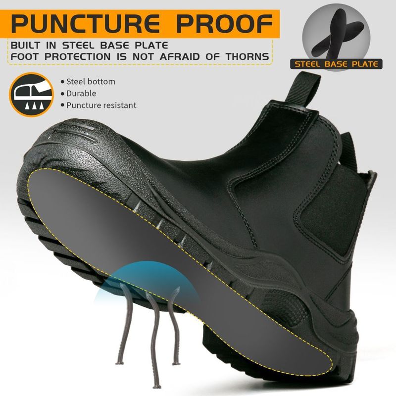 Chaussures de travail spéciales pour hommes, montantes, imperméables, anti-écrasement et anti-perforation, bottes de sécurité à enfiler, semelle épaisse et résistante à l'usure._voghion.com