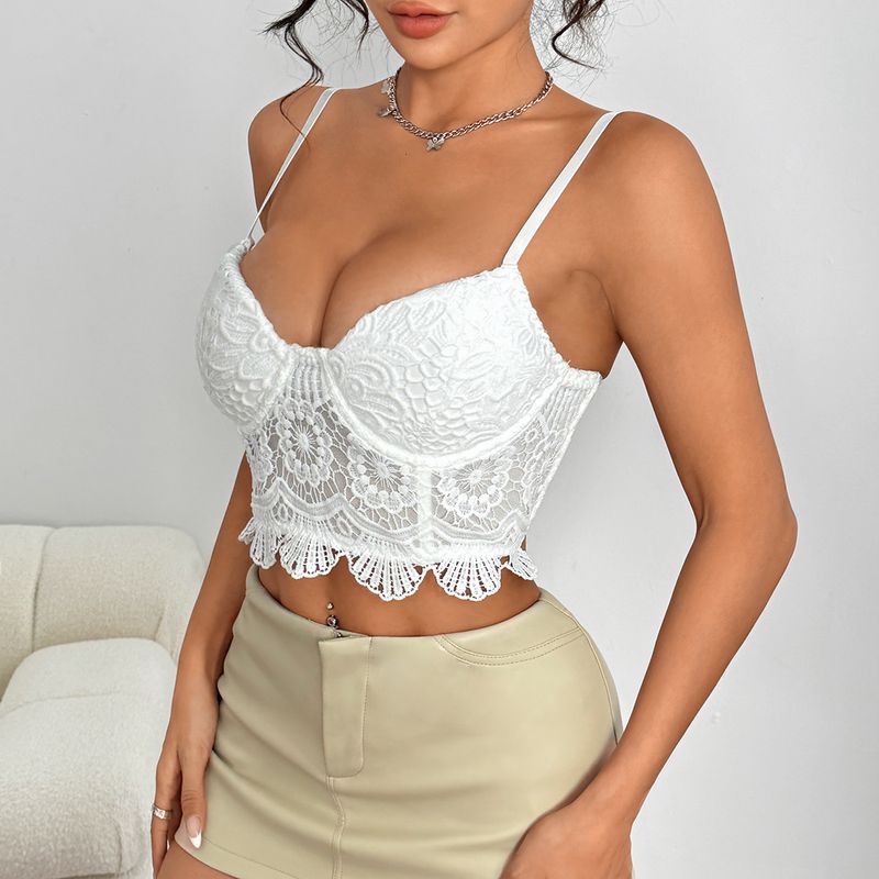 Women's Clothing INS Style Chest Cotton Sexy Hot Girl Bra Deep V Gathered Water Soluble Flower Breasted Fishbone Camisole_voghion.com