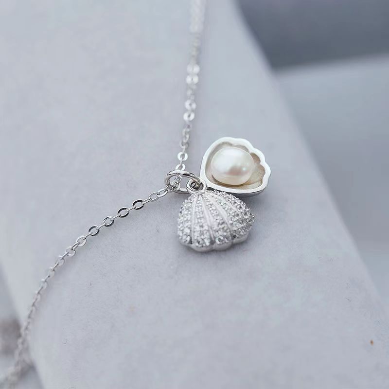 Süße Perlenmuschelkette, fächerförmiger Anhänger mit Halsbandkette zum Öffnen, individuell, einfach und vielseitig_voghion.com
