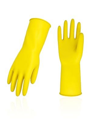 Vgo 10 Paar wiederverwendbare Gummihandschuhe, extra dick, mit langen Ärmeln, für die Küchenreinigung, Geschirrspülen, Gartenarbeit, Tierpflege, Größe L, Gelb, HH4601_voghion.com