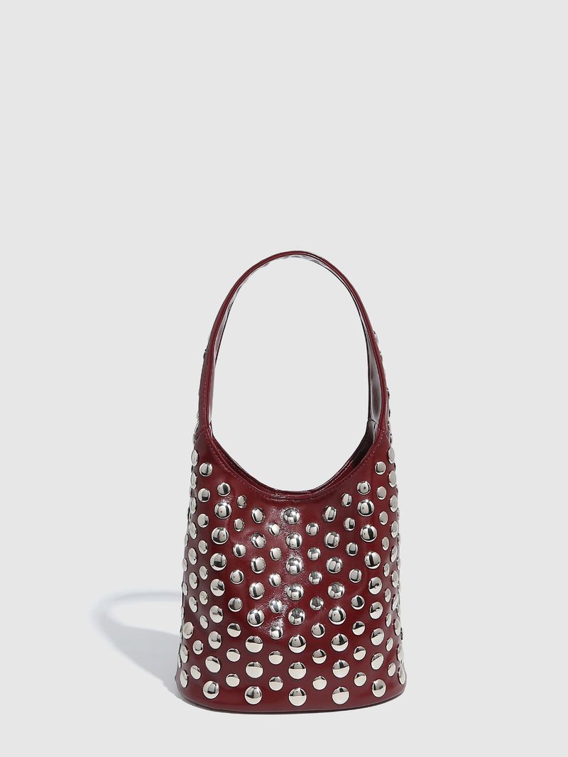 Women's Bags New High End Tortoise Shell Rivet Handbag Magnetic Buckle Bucket Bag Heavy Metal Motorcycle Women's Bag_voghion.com