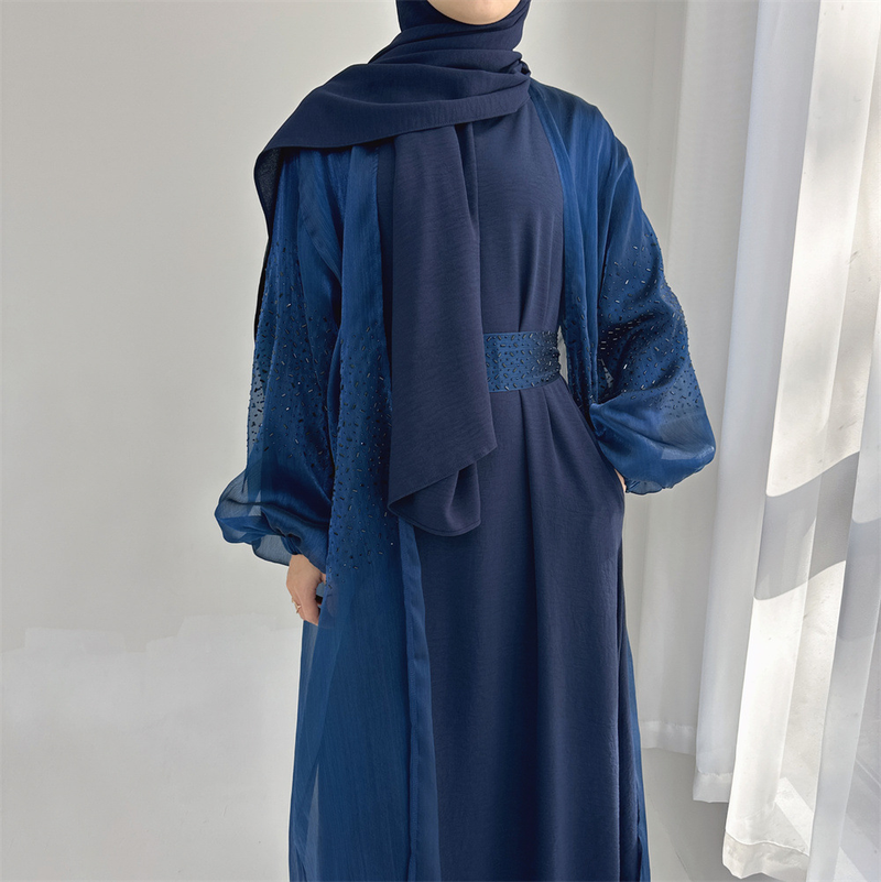 Women’s Clothing Muslim Fashion Dubai Daily Solid Color Puff Sleeve Sleeve Robe Cardigan_voghion.com