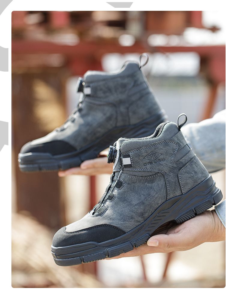 Rotating Buttons Work Boots Men Steel Toe Shoes Safety Boots Puncture-Proof Protective Shoes Waterproof Indestructible Shoes New_voghion.com