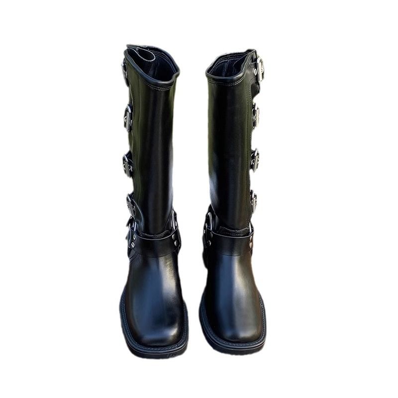 Gürtelschnalle Blockabsatz Braun Für Damen Herbst Winter Overknee Lange Westernreitstiefel_voghion.com