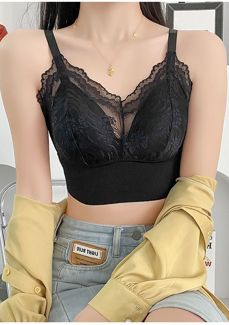 Lace back fixed cup camisole lingerie for women, anti glare, breathable, seamless, sexy inner layer, gathered and_voghion.com