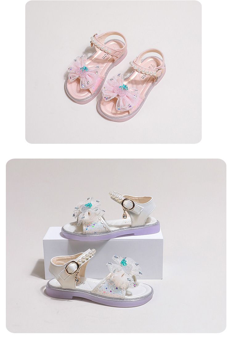Madre e bambini Commercio estero scarpe per bambini 2024 estate nuove ragazze moda perle fiocco principessa sandali bambine scarpe da spiaggia_voghion.com
