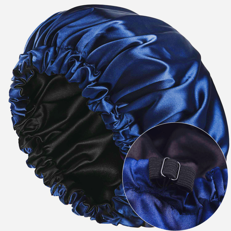 Berretto da notte in seta da donna, berretto nero in raso riccio, fibbia giapponese, regolabile, traspirante, caldo, rotondo_voghion.com