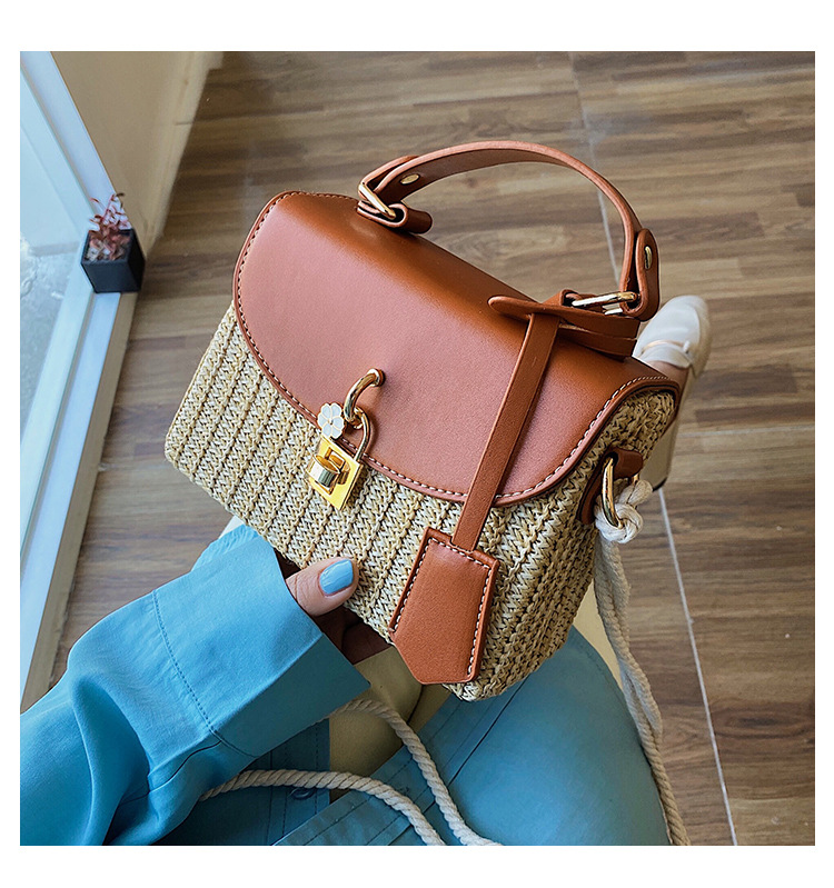 New Women's Bag Korean Fashion Lock Straw Bag Casual Handheld Small Square Bag Woman_voghion.com