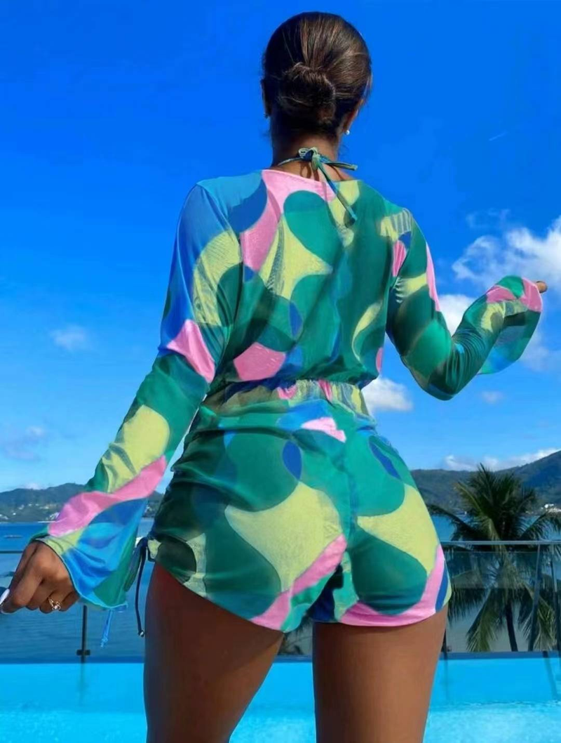 Traje de baño europeo nuevo de tres piezas 2024 Bikini de mujer Bikini de una pieza con manga larga y parte superior de malla_voghion.com
