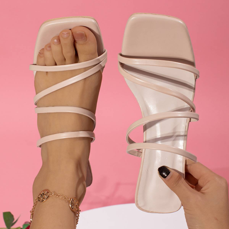 Two Pairs Of Cool Slippers, Women's Summer New Style Square Headed Slim Strap, Straight Strap, Versatile Open Toe Black Sandals_voghion.com