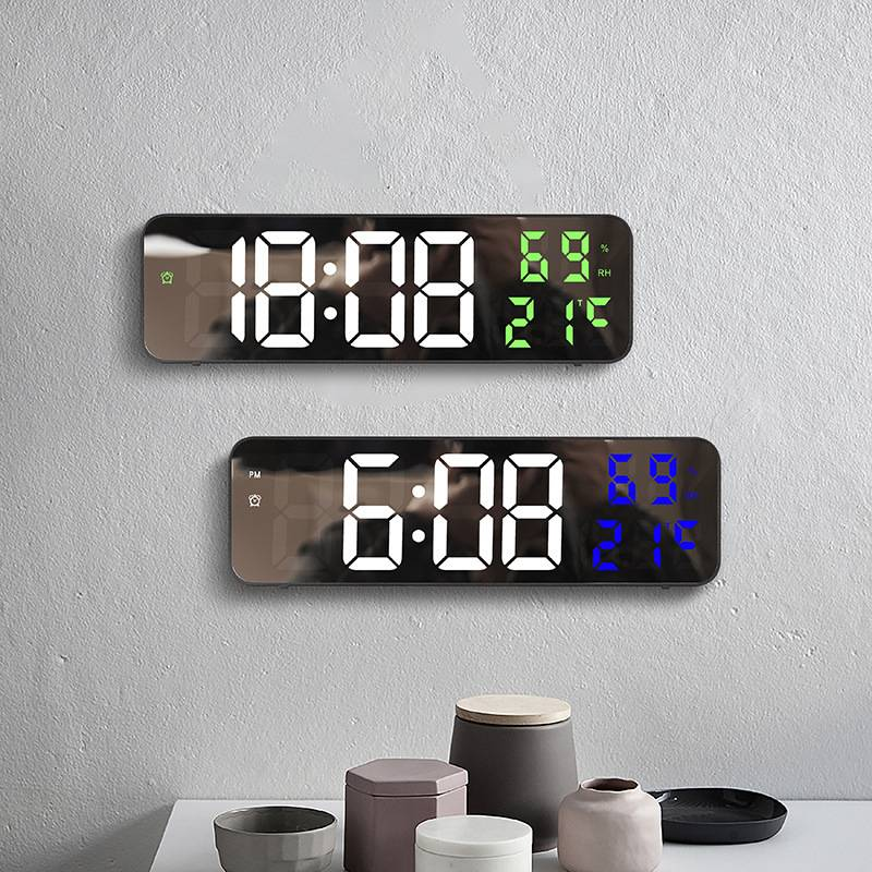 Wanduhren Elektronischer Spiegel Großer Bildschirm Digitale LED-Wanduhr Plug-In-Version_voghion.com