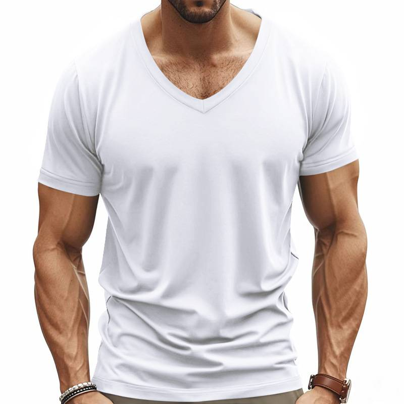 Trendiges, schnelltrocknendes, atmungsaktives, lässiges, sportliches und individuelles T-Shirt mit V-Ausschnitt für Herren im Frühling und Sommer_voghion.com