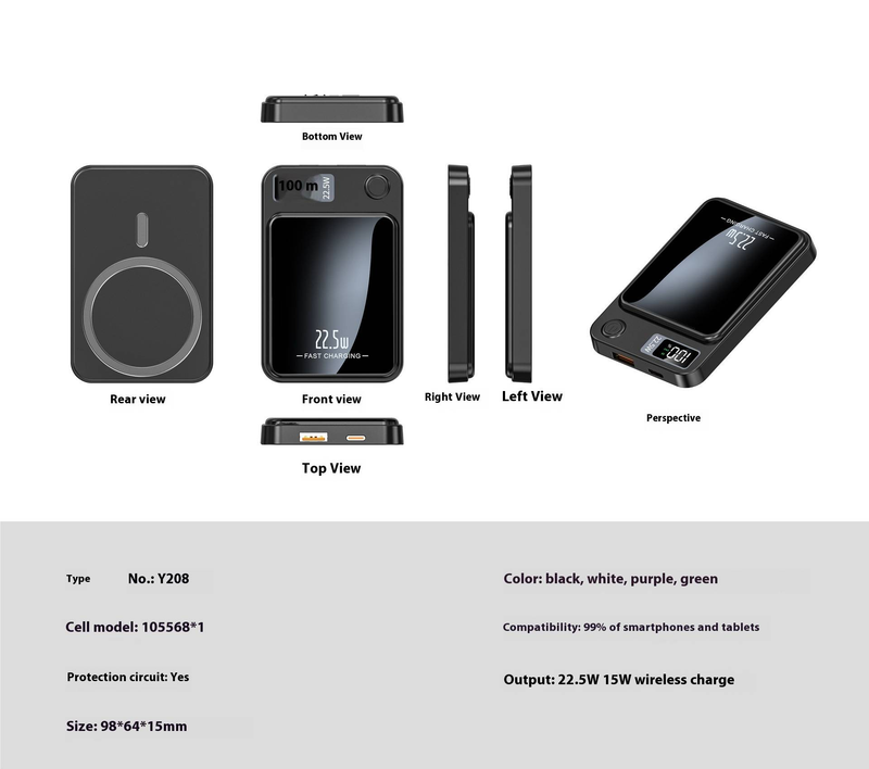 Mágneses vezeték nélküli külső akkumulátor - 10000mAh ultravékony hordozható töltő szupergyors töltéssel iPhone 12/13/14/15 készülékekhez_voghion.com