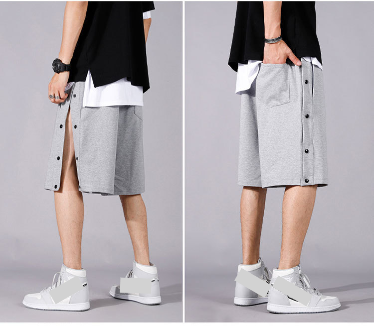 Vêtements pour hommes Shorts de sport décontractés pour hommes Pantalons mi-longs à cinq points Pantalons à sept points Pantalons de survêtement amples en tricot Boutonnés Style mince d'été Été_voghion.com