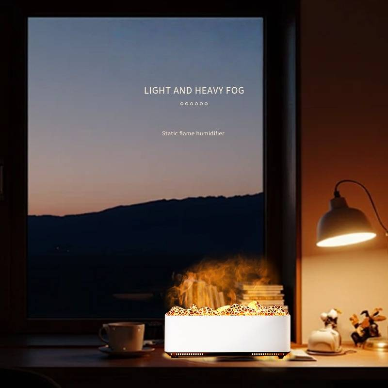 7-Color LED Flame Aroma Diffuser & Humidifier - USB-Powered Mood Lighting For Home, Office, And Car - Safe Auto Shut-Off, Ultra-Quiet (White/Black)_voghion.com