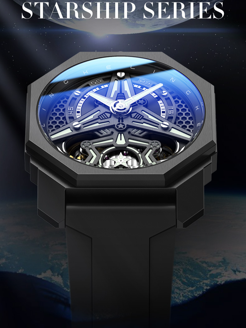 Herren-Skelettuhr mit leuchtenden Zeigern, wasserdicht bis 30 m, Quarzwerk, tonnenförmigem Gehäuse, Silikonarmband – stilvoll und langlebig für die Freizeit_voghion.com