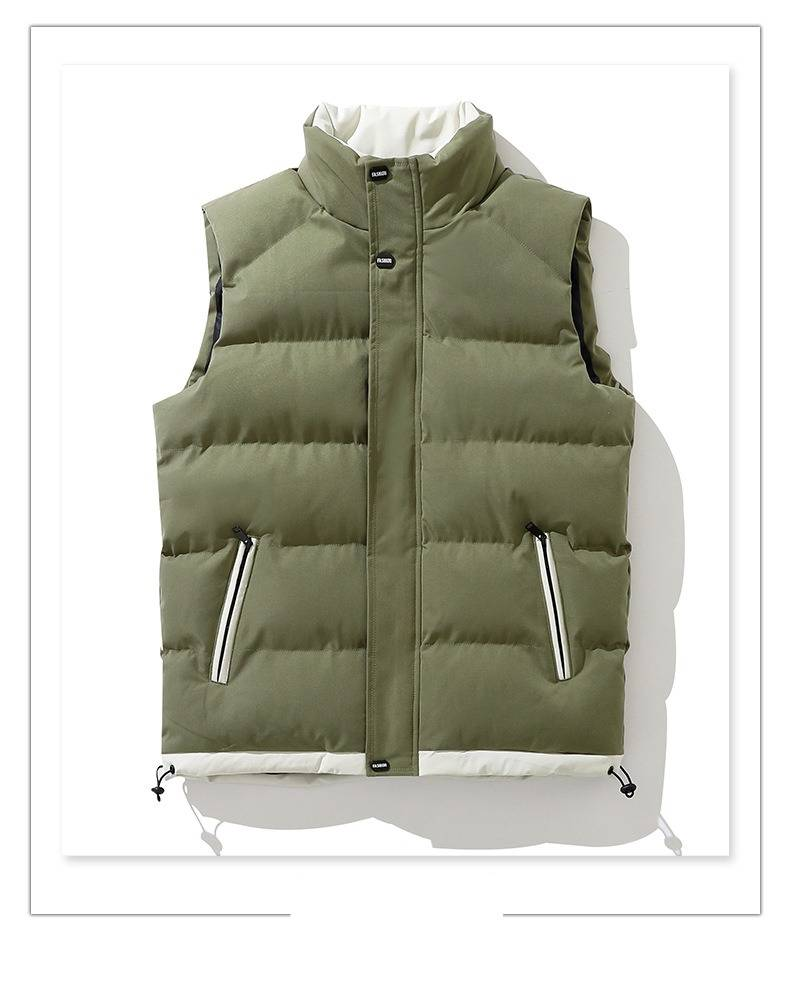Chaleco informal holgado de poliéster con cuello alto para hombre, color liso, ideal para combinar en invierno._voghion.com