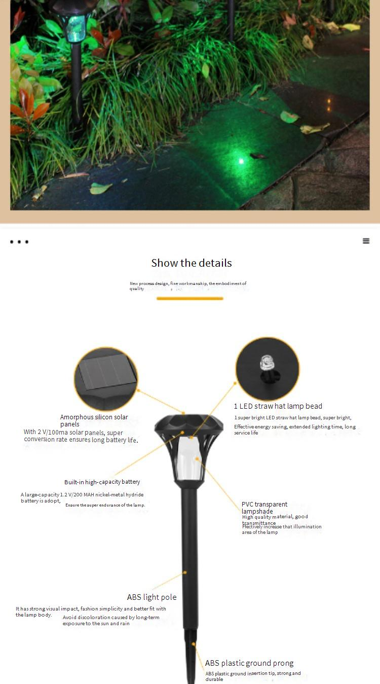 Solar LED Lawn Lights Outdoor Waterproof Garden Landscape Lighting Decorative Pathway Lights, Multi-Sided Black With Colorful Lights_voghion.com